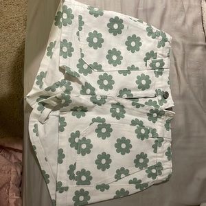Pacsun green and white flower jean shorts